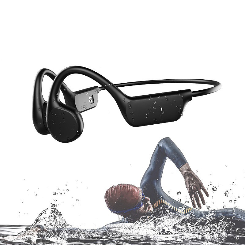 Open-Ear Headphones Bone Conduction Earphones Bluetooth Wireless IPX8 Waterproof Ear-hook Headphone with Mic 32GB Memory Headset for Swimming