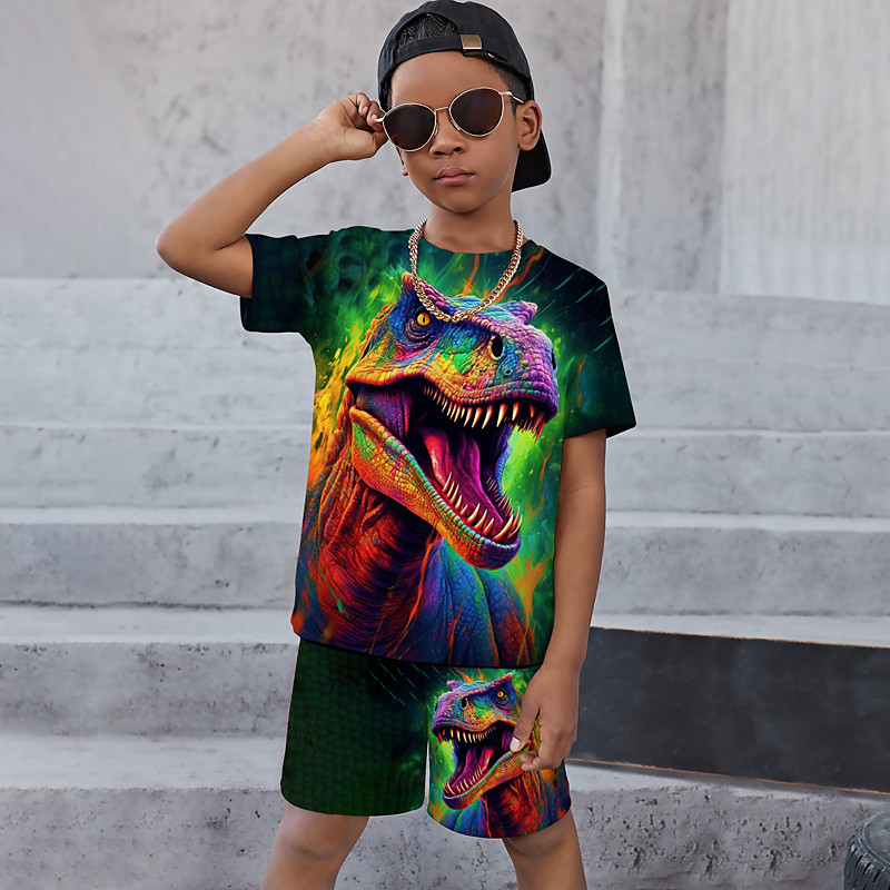 Boys 3D Graphic Animal Dragon T-shirt Shorts T-shirtSet Clothing Set Short Sleeve 3D prints Summer Spring Active Sports Fashion Kids 3-13 Years Outdoor Vacation Street Regular Fit