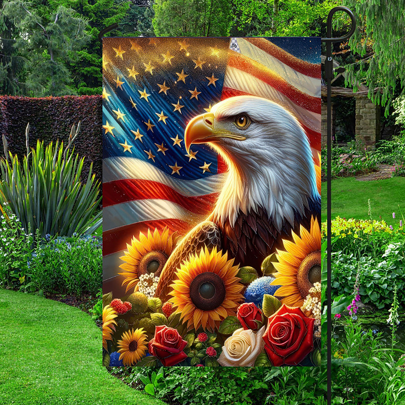 4th of July Independence Day Garden Flag 12 x 18 Inch Yard Flags, Egale Small Garden Flags for Outside, Outdoor Flags, Holiday Garden Flags for All Seasons