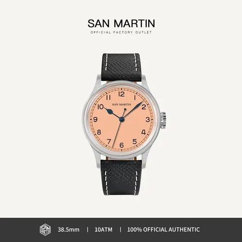 San Martin – montre pilote pour hommes, 38.5mm, aiguilles bleues rôties, Simple, NH35, automatique, mécanique, 10bar, SN0105G