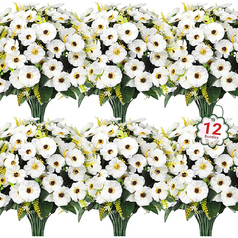 12 Bundles Artificial Flowers for Outdoors Decoration Fake Daisy Silk Flowers UV Resistant Artificial Plants for Spring Summer Garden Porch Window Box Room Home Decor Yellow