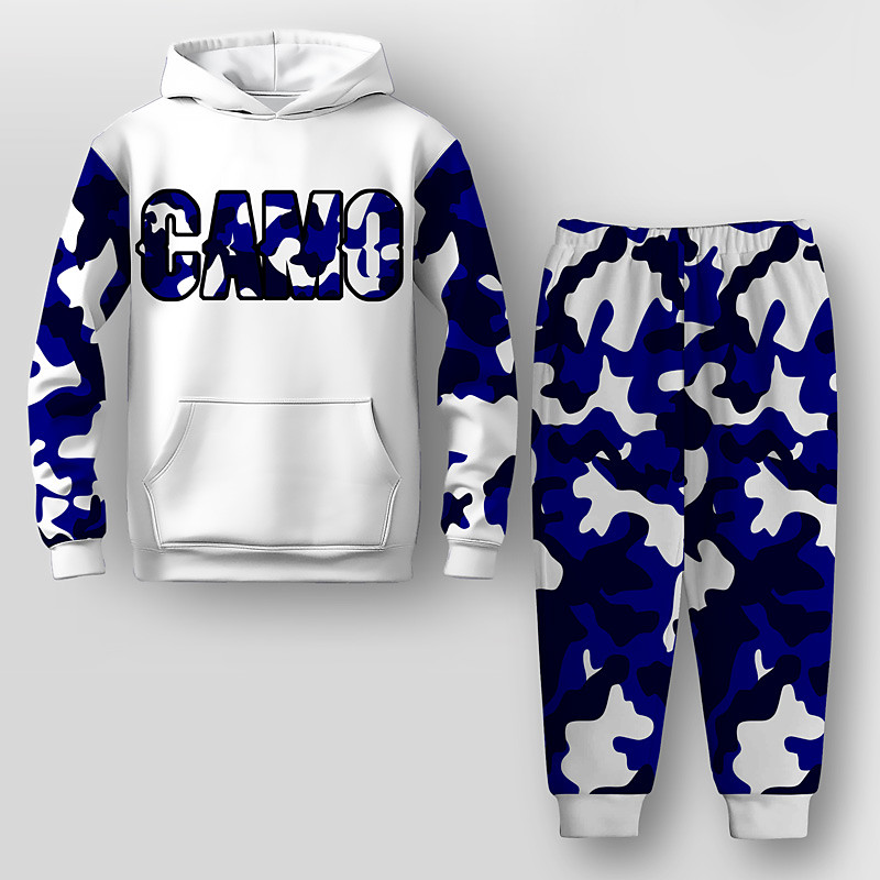 Boys 3D Graphic Camouflage Letter Hoodie Sweatpants Set HoodieSet Clothing Set Long Sleeve 3D Printing Summer Fall Active Fashion Cool Kids 3-12 Years Outdoor Vacation Street Regular Fit