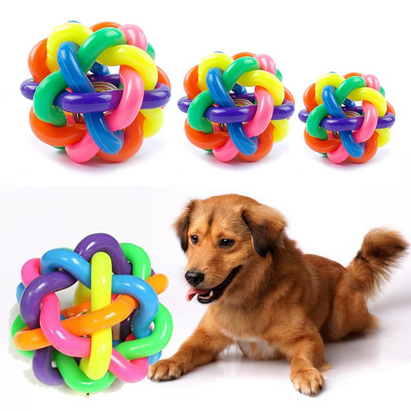 Pet Supplies Dog Toys Dog Toys Colorful Balls Pet Sound Toys Rainbow Colored Bell Balls