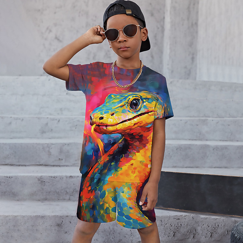 Boys 3D Graphic Animal Dragon T-shirt Shorts T-shirtSet Clothing Set Short Sleeve 3D prints Summer Spring Active Sports Fashion Kids 3-13 Years Outdoor Vacation Street Regular Fit