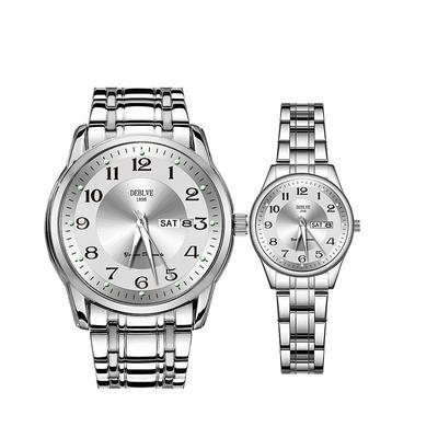 Two round digital dial elegant men and women Couples watch IPX7 waterproof grade Glow-in-light double calendar Monday/Sunday display alloy strap ideal gift for men and women dating fashion couples spo
