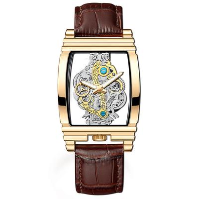 Men Mechanical Watch Luxury Large Dial Fashion Business Hollow Skeleton Tourbillon Luminous Waterproof Leather Watch