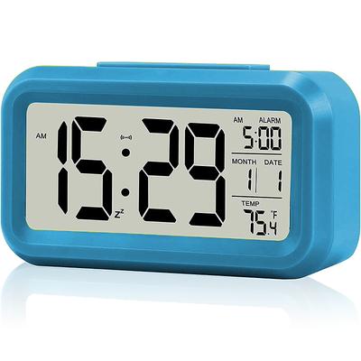 Smart Night Light Digital Alarm Clock with Date Indoor Temperature Battery Operated Bedside Clock Digital Display for Bedroom Desk Gifts Clock