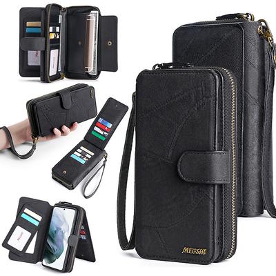 Phone Case For Samsung Galaxy S23 S22 S21 FE S21 Ultra Plus A14 A54 A73 A53 A33 A72 Wallet Case Zipper Full Body Protective with Phone Strap Solid Colored PC PU Leather