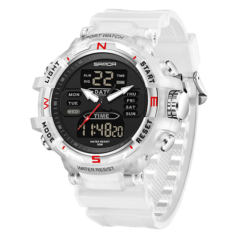 SANDA Men Digital Watch Outdoor Sports Fashion Wristwatch Luminous Stopwatch Alarm Clock Countdown TPU Watch