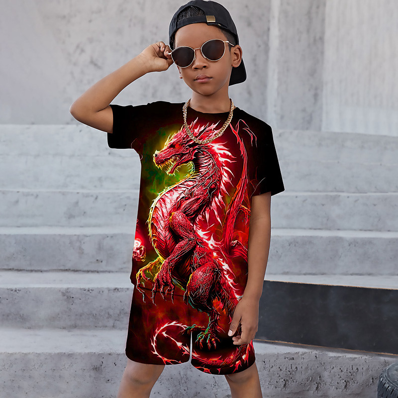 Boys 3D Graphic Animal Dragon T-shirt Shorts T-shirtSet Clothing Set Short Sleeve 3D prints Summer Spring Active Sports Fashion Kids 3-13 Years Outdoor Vacation Street Regular Fit