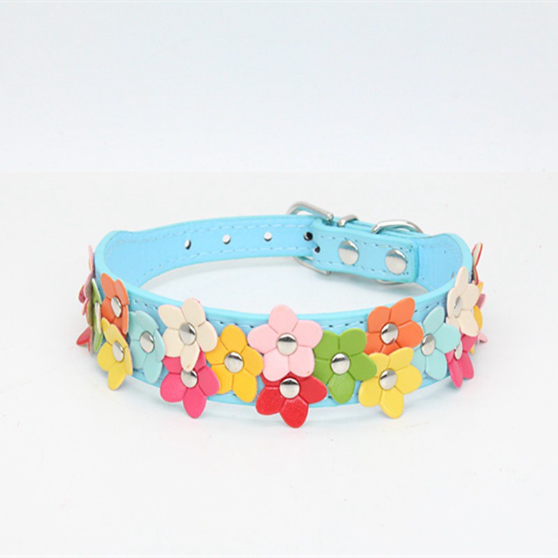 Pet Supplies Pet Dog Collar Fashion Colorful Flower PU Pet Collar Traction