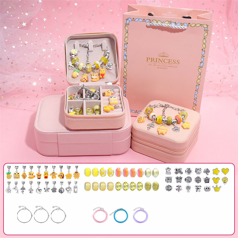 Hot-selling children's handmade diy beaded bracelet gift box set cute multicolor animation pendant resin bracelet jewelry Christmas Gift
