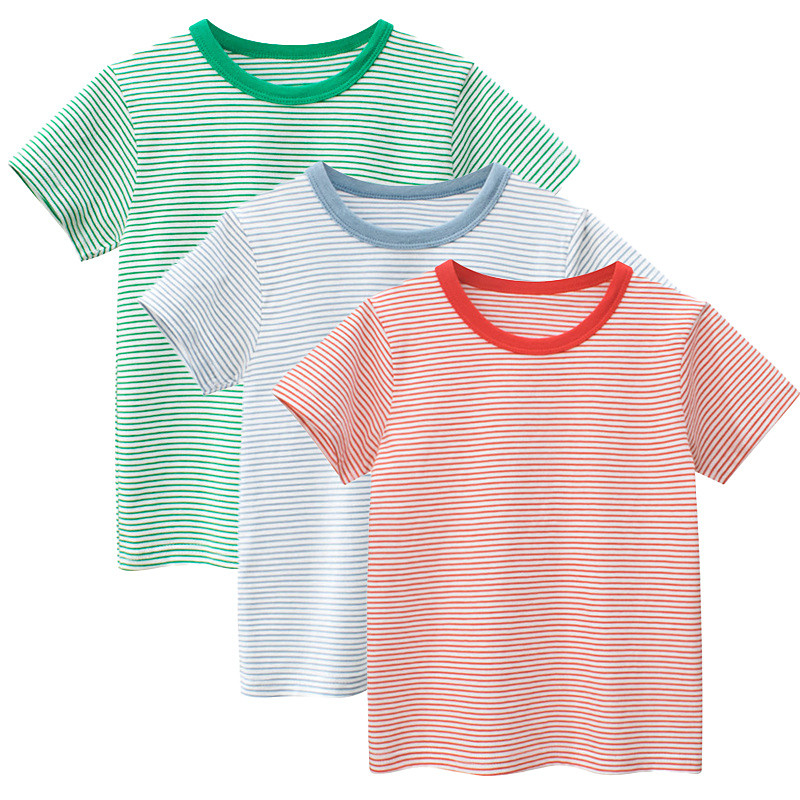 Multi Packs 3pcs Boys Crew Neck Short Sleeves T Shirt Tee Top Stripes Vacation Daily Wear 100% Cotton Spring Summer