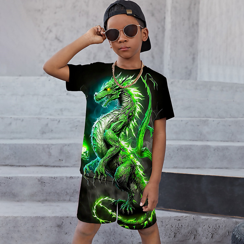 Boys 3D Graphic Animal Dragon T-shirt Shorts T-shirtSet Clothing Set Short Sleeve 3D prints Summer Spring Active Sports Fashion Kids 3-13 Years Outdoor Vacation Street Regular Fit