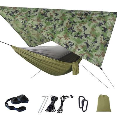 Camping Hammock with Mosquito Net Hammock Rain Fly Camping Tarp Outdoor Portable Sunscreen Anti-Mosquito Ultra Light (UL) Breathable Parachute Nylon with Carabiners and Tree Straps for 2 person