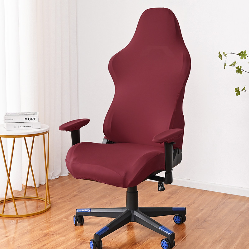 Split Office Chair Cover Gaming Burgundy Chair Covers Printed Stretch Computer Game Chair Slipcover for Leather Office Game Reclining Racing Ruffled Gamer Chair Protector