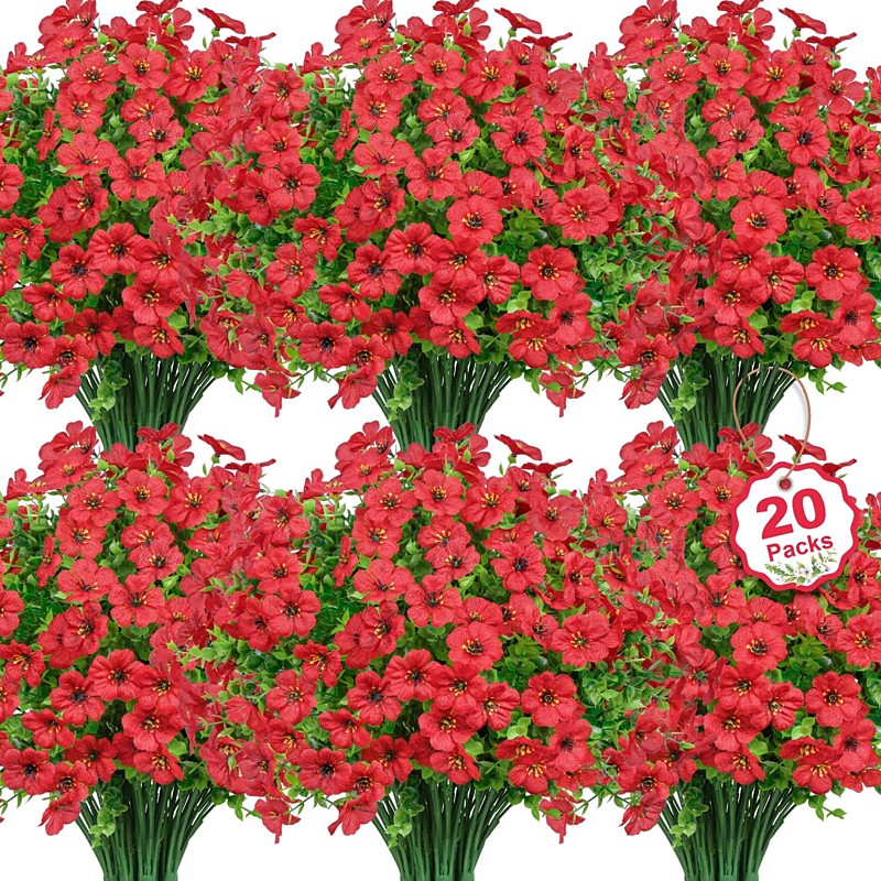 20 Bundles Artificial Flowers for Outdoors Decoration Fake Silk Flowers UV Resistant Faux Plants Artificial Daisy Eucalyptus for Spring Summer Garden Yard Porch Window Home Decor Mix Colors