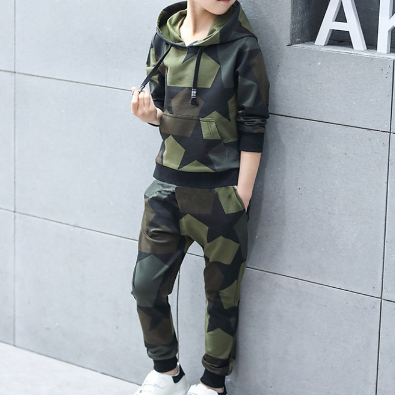 Boys 3D Graphic Camouflage Clothing Set Long Sleeve Spring Fall Daily Basic Kids 3-12 Years Outdoor Indoor Regular Fit