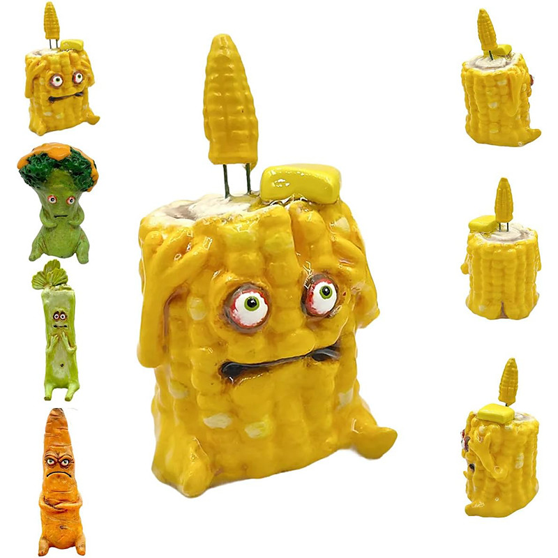 Cranky Carrot Figurine, Screaming Pickle, Handmade Cute Emotional Support Celery Broccoli Buddy, Miniature Scare Corn Sculpture for Desk Home Office Decoration