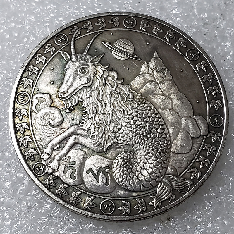 Antique Crafts European and American Twelve Constellations Commemorative Coins Ancient Silver Coins Tarot Wishing Sun God Commemorative Coins Foreign Currency Christmas Gift