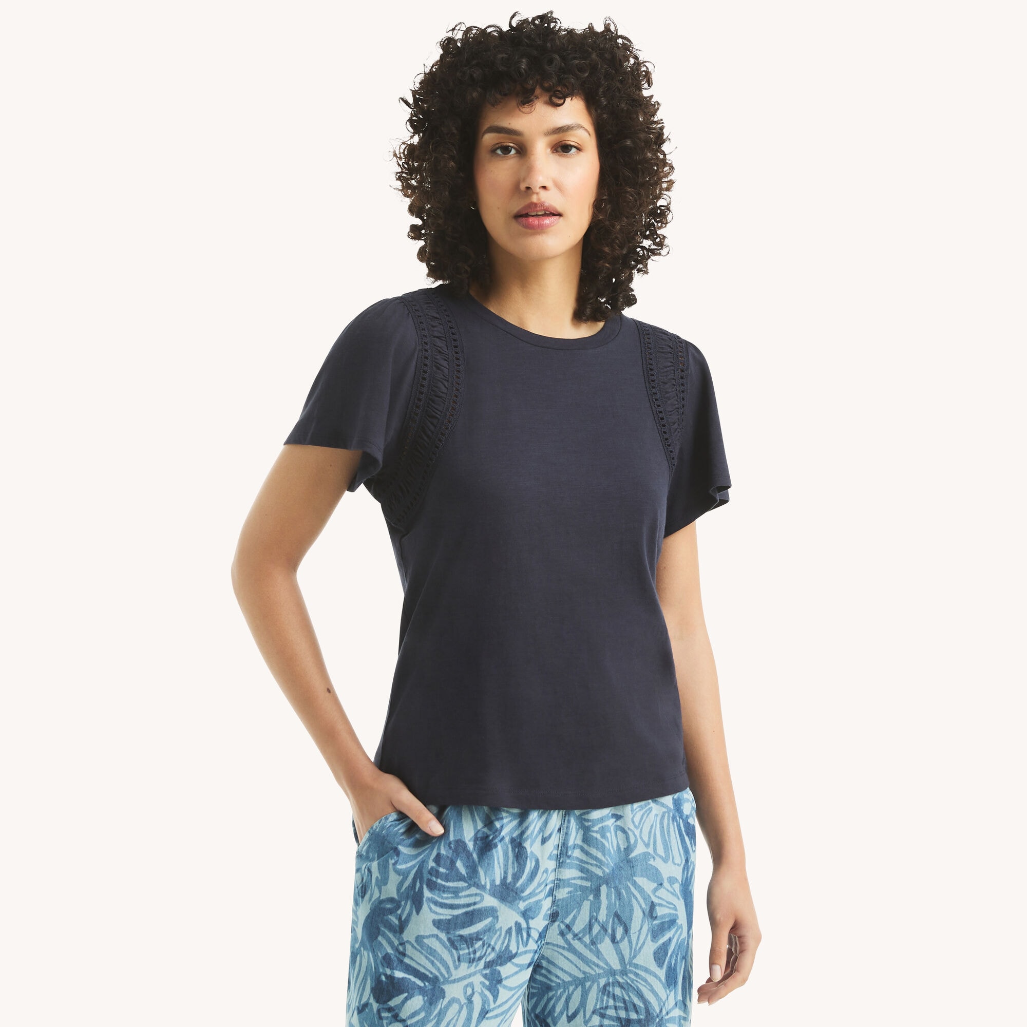 Nautica Women's Flutter-Sleeve Top 401 (Navy), XS