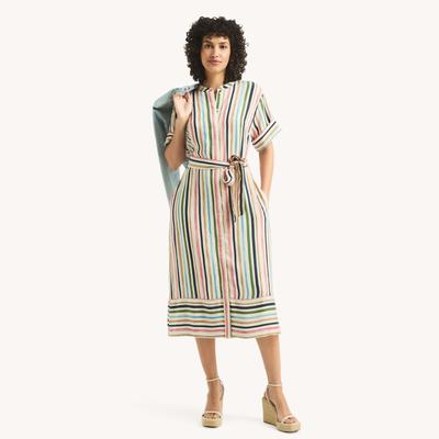 Nautica Women's Striped Belted Midi Dress Rolling River Wash, S