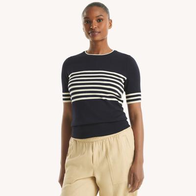 Nautica Women's Striped Short-Sleeve Sweater Navy, L
