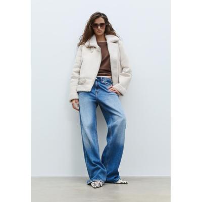 Stradivarius Faux suede biker jacket Ecru XL
