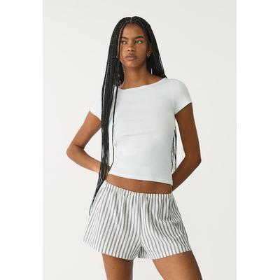 Stradivarius Striped flowing linen blend shorts Ecru M