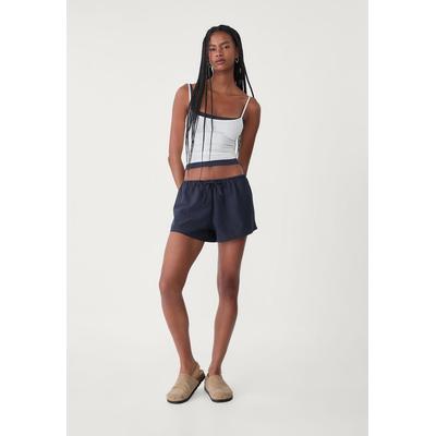 Stradivarius Linen blend shorts with drawstring Navy blue M