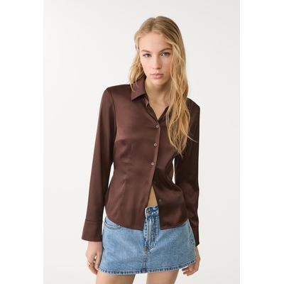 Stradivarius Fitted satin shirt Brown L