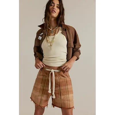We The Free Moxie Printed Shorts at Free People in Rust Plaid, Size: 26