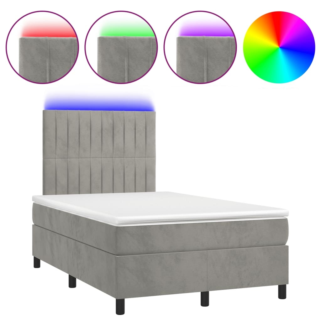 vidaXL Boxspringbett mit Matratze & LED Hellgrau 120x190 cm Samt Image