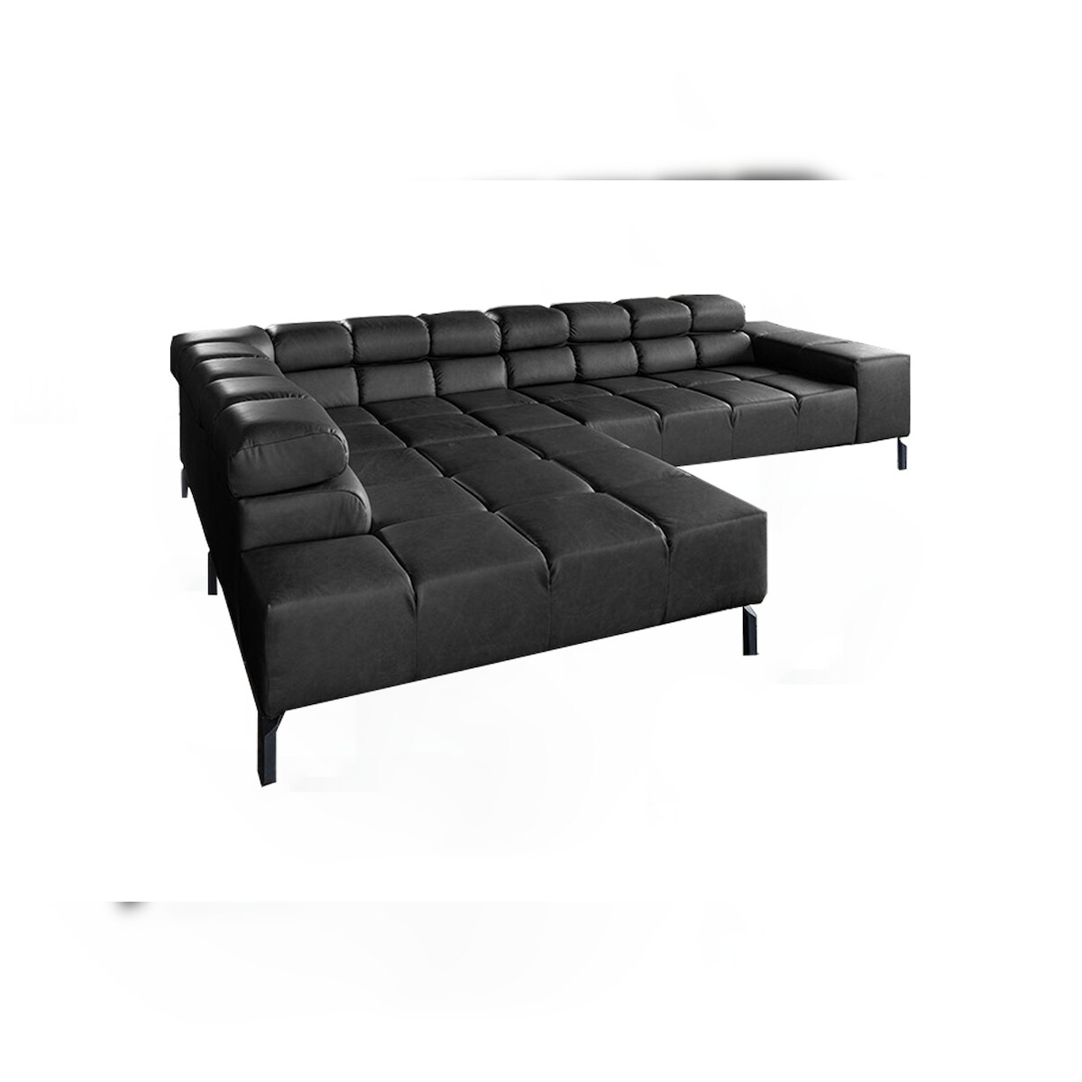 KAWOLA Sofa NELSON Ecksofa Leder schwarz mit motorischem Sitzvorzug Recamiere links Image