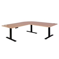 Mendler Eck-Schreibtisch HWC-D40, Computertisch, elektrisch höhenverstellbar 178x178cm 84kg ~ hellbraun, schwarz Image