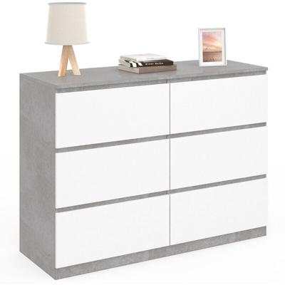 Kommode mit 6 Schubladen tomi 110 cm weiß und Betoneffekt Image