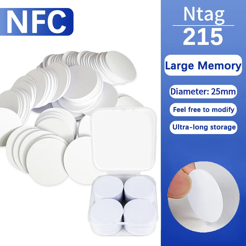 NFC Ntag215 13,56 MHz NFC Coin Bonding Card Badge ISO/EC14443A 25 mm wasserdichte PVC 215 elektronische Tags Image