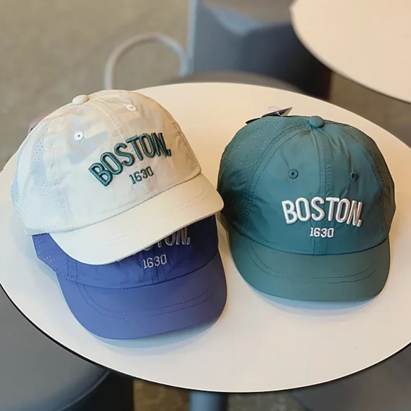 Sommer Baby Schnell Trocknend Entenschnabel Kappe Stickerei Brief Junge Mädchen Sonnenschutz Ente Zunge Kappe Einfarbig Dünne Sonnenhüte Image