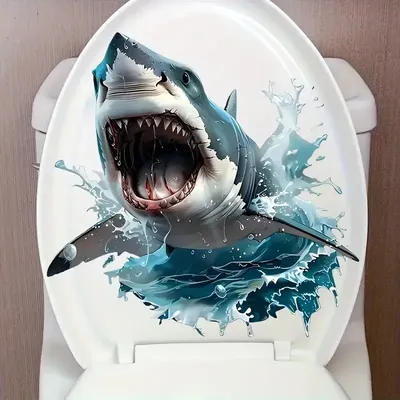 Lebhafter 3D-Hai-Wandaufkleber – wasserdichter, selbstklebender Aufkleber für Badezimmer- und Schlafzimmerdekoration, Kunsttapete, Image