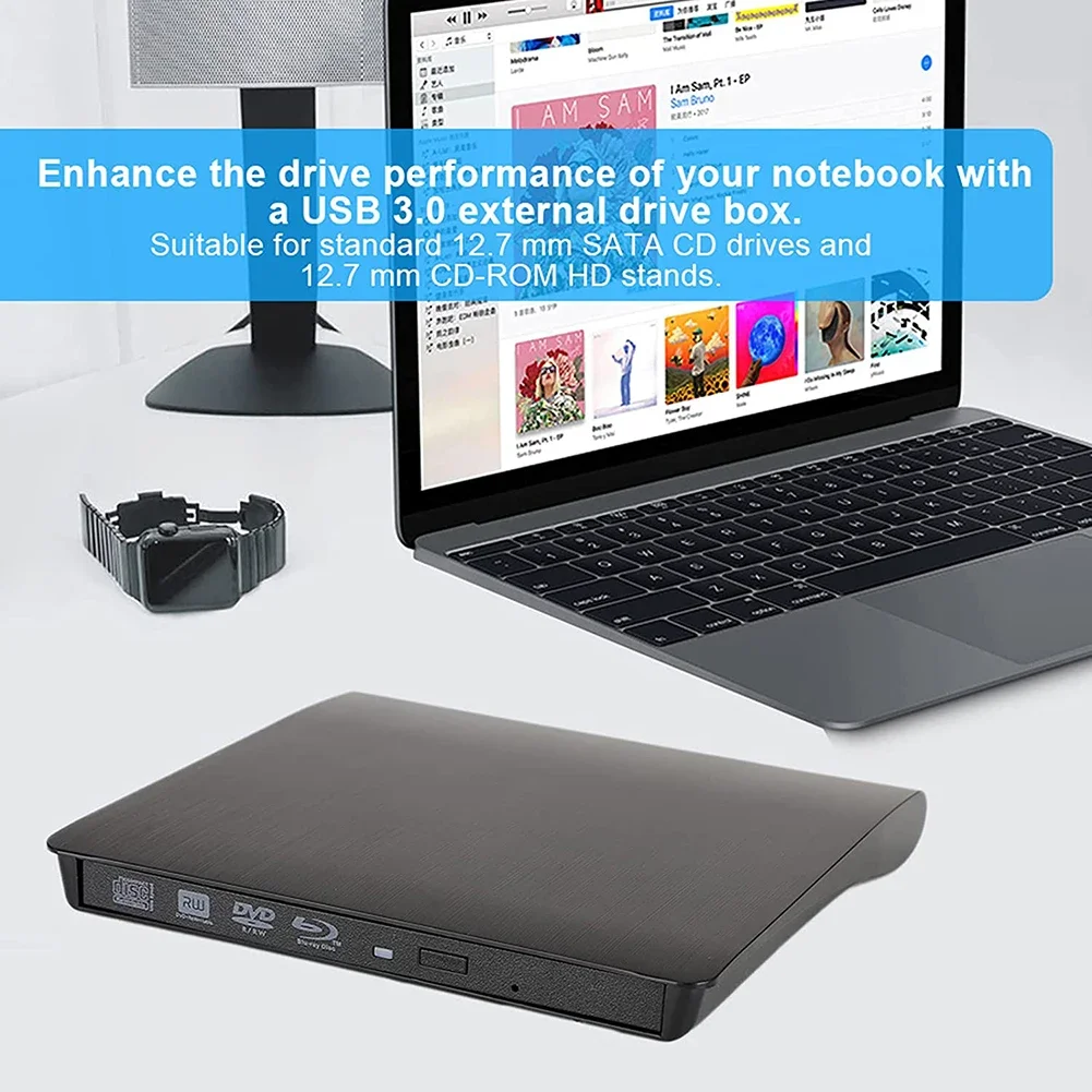 Drive Enclosure 5Gbps 12.7mm USB 3.0 SATA External DVD CD-ROM RW Player Optical Drives Enclosure Case for Laptop Desktop Image
