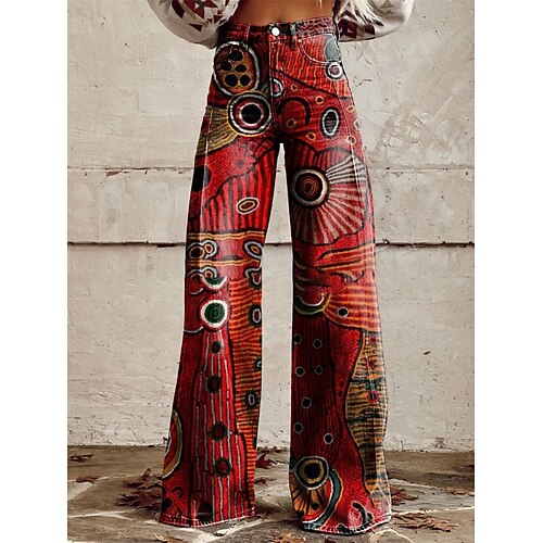 Retro Vintage 1970er Y2K Hose Hose mit weitem Bein Hippie Disco Hohe Taille Stammes Jeans-Imitat Kostüm Damen Karneval Alltagstauglich Musikfestival Retro-Mottoparty Erwachsene Hose Image