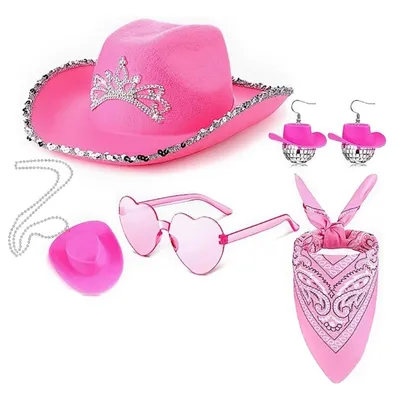 Cowgirl-Hut mit Bandana und Sonnenbrille. Western-Kostümzubehör für Damen und Mädchen Image