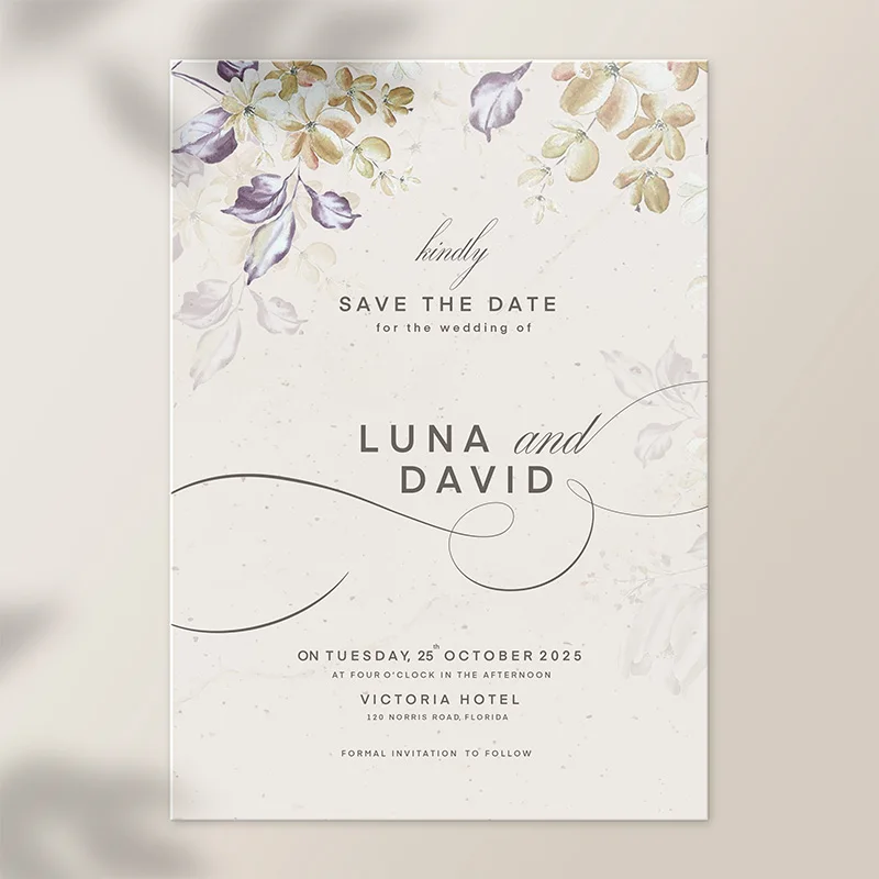 Personalisierte Hochzeitseinladungskarte, individuell, 20–100 Stück, Braut- und Bräutigam-Foto, Blumenmuster, spart das Datum, hochzeitsbearbeitbare Duschkarten Image