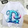 Lilo Stitch T-shirts A-Z Alphabet Sommer Frauen Gedruckt T Männer Casual Tops Erwachsene T Shirt Mode Cartoon Plus Größe Kurzarm