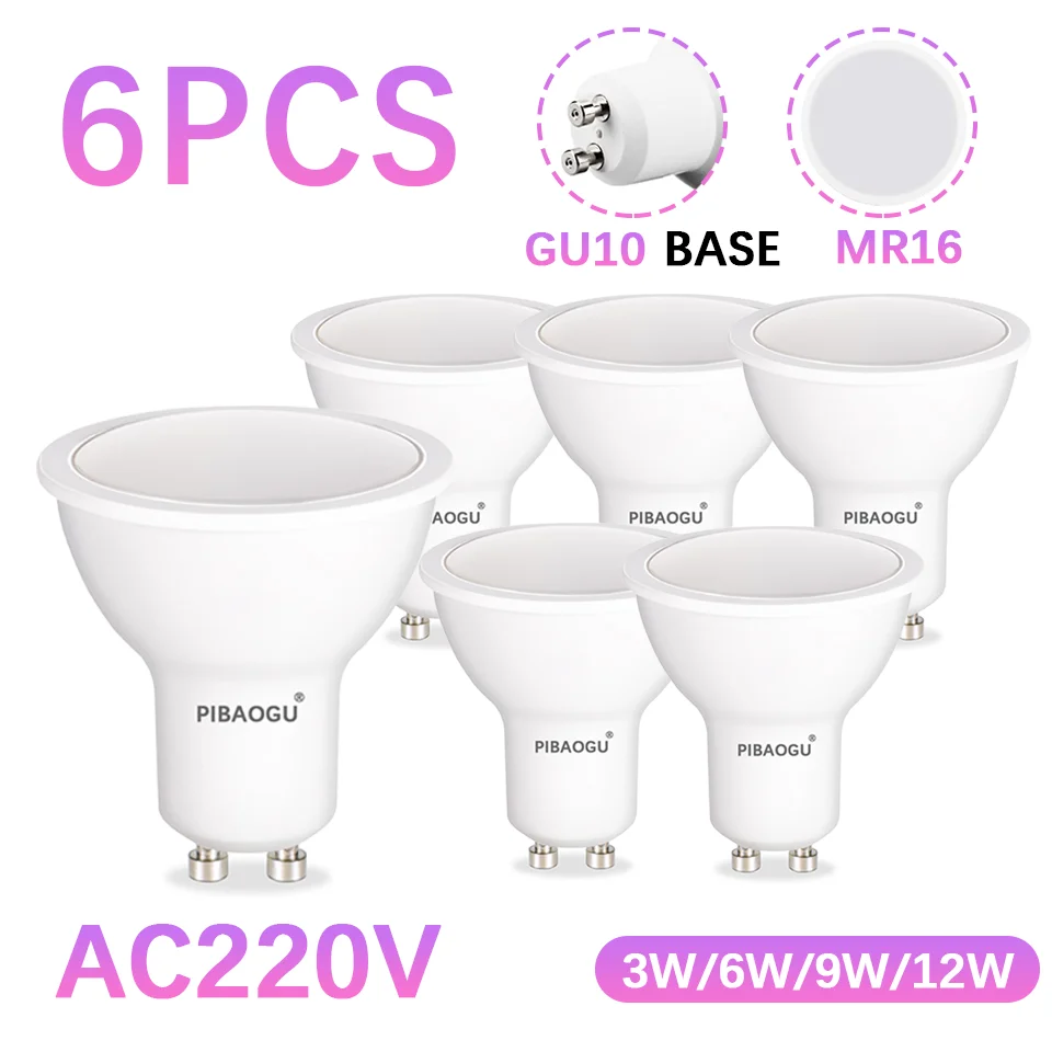 6PCS LED Lichter GU10 Lampen AC220V LED Strahler Kein Flimmern Energiesparlampen Für 3W 6W 9W 12W Dimmbar Für Haus Wohnzimmer