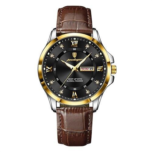 Top Luxus Mann Uhr Datum Woche wasserdicht leuchtende Leder Herren Armbanduhr lässig männlich Uhr Sport Herren Quarzuhren