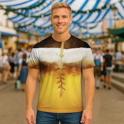 T-Shirt Bayerisch München Bayerisch Streetstyle T-Shirt Ärmel Grafik für Herren Erwachsene 3D-Druck für Oktoberfestbier Alltagstauglich Image
