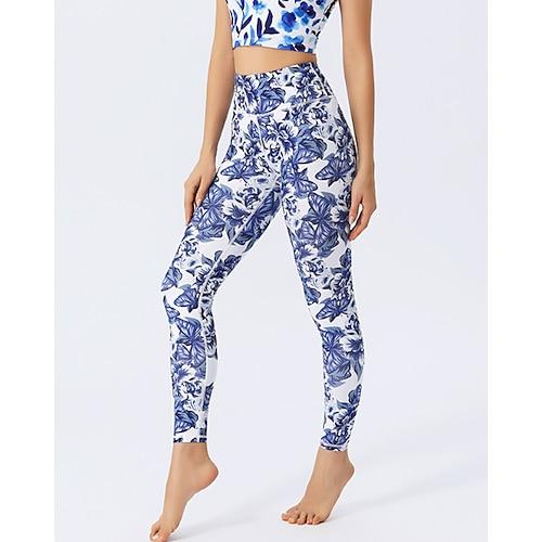 Damen Stoffhosen Leggings Mode Streetwear Volle Länge Natürliche Taille Blumen Druck Bequem Außenbereich Outdoor Athleisure Pfauenblau Marineblau Hellhimmelblau Wasserblau Sommer Normale Passform
