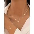 Damen-Set aus Halskette und Armband mit Herzanhänger aus Gold – zierliche mehrlagige Kette mit Perlen, eleganter romantischer Schmuck für Geschenke, Hochzeiten und den Alltag