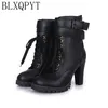 Zapatos De Mujer Stiefeletten Frauen Runde Kappe Plattform High Heels 9 cm Weibliche Kreuz Gebunden Kurze Boot Große Größe 44 45 46 47 48 918